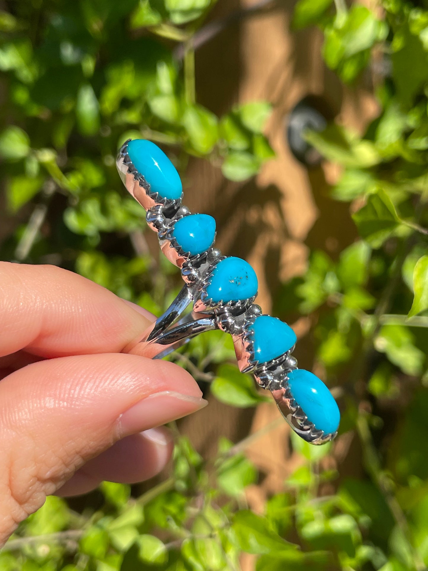Turquoise 5 Stone Row Ring | 925 Sterling Silver | Size 9 B278