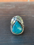 Chrysocolla Teardrop Leaf Ring | 925 Sterling Silver | Size 7 B243