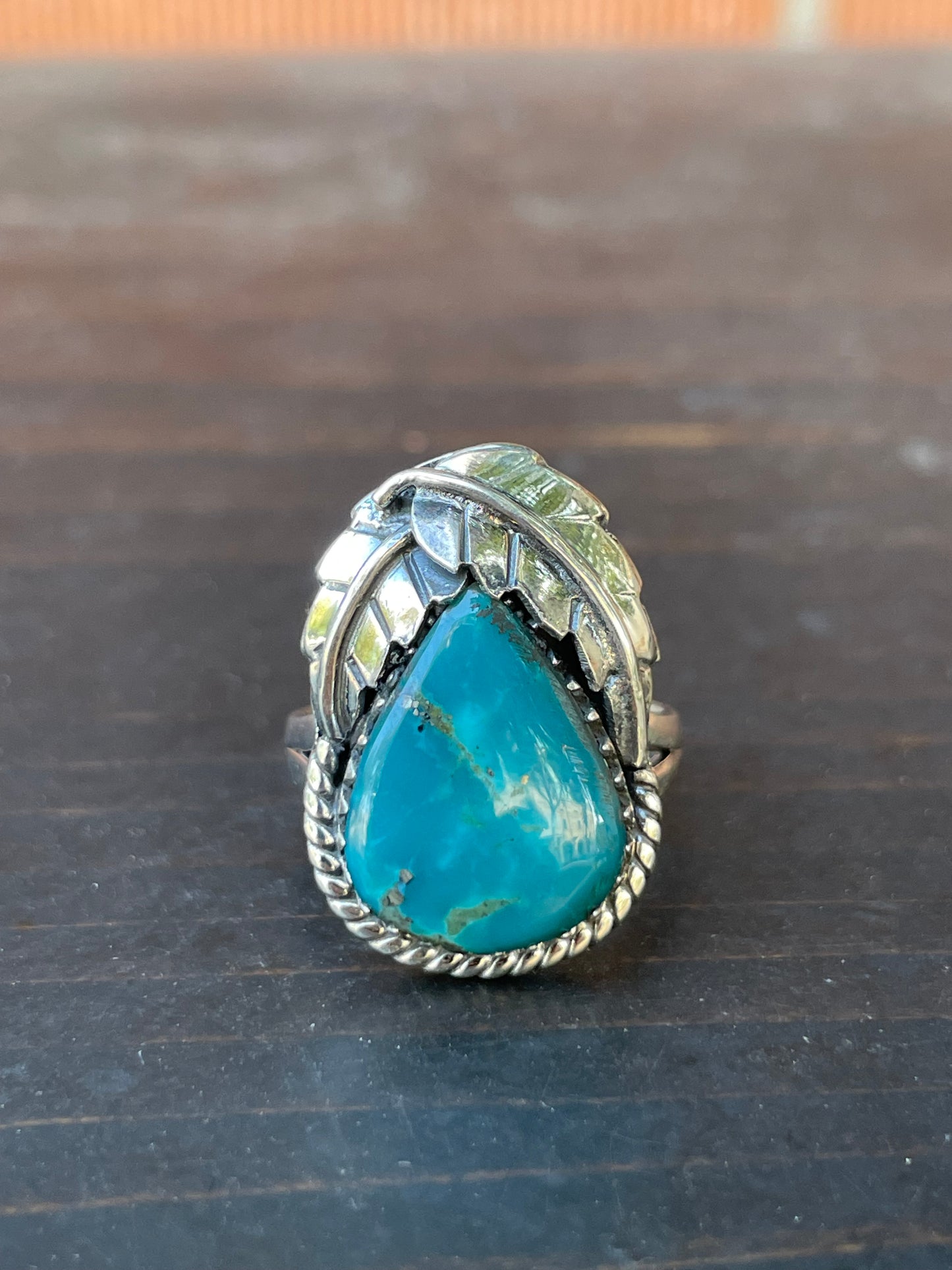 Chrysocolla Teardrop Leaf Ring | 925 Sterling Silver | Size 7 B243