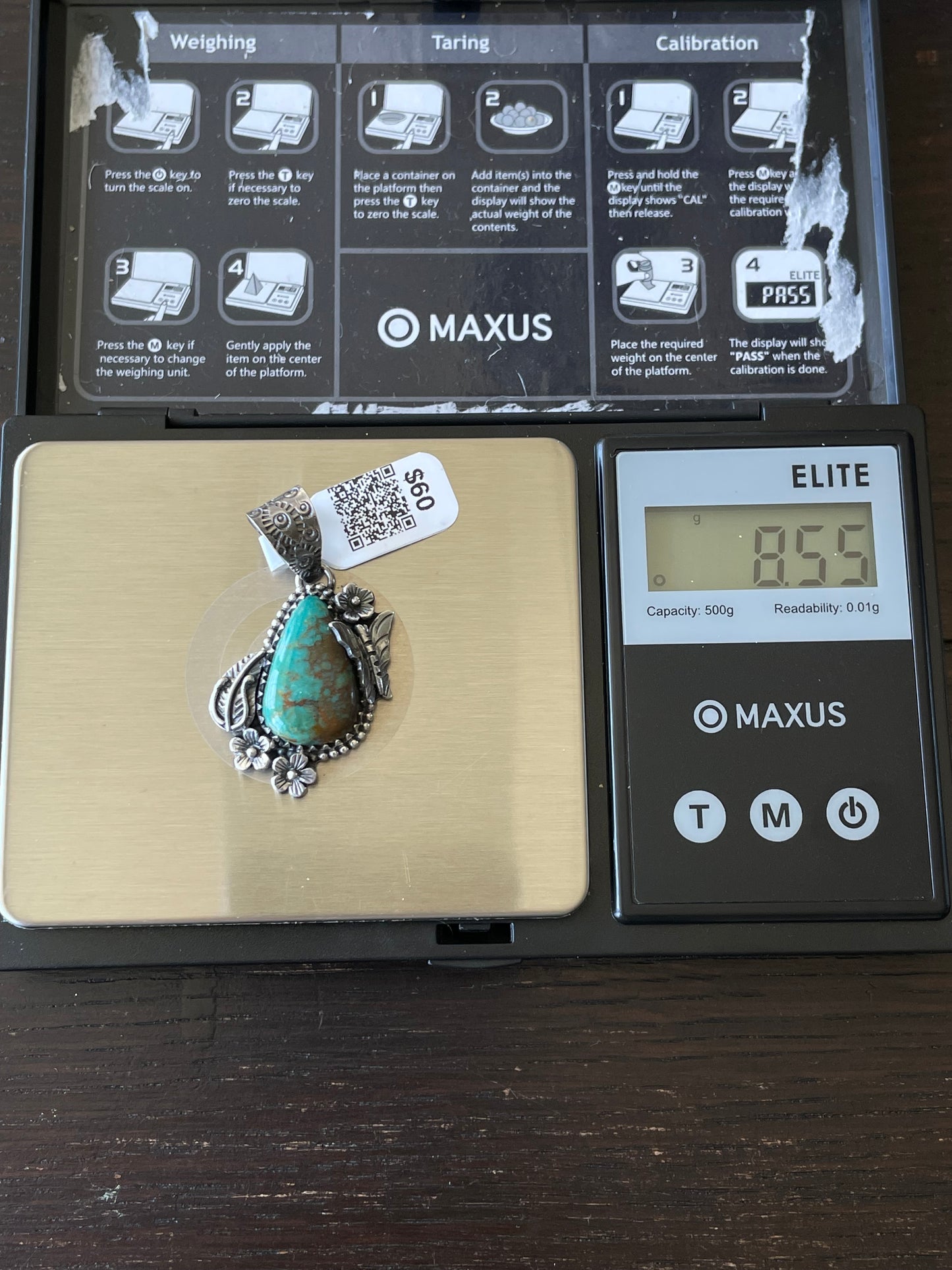 Kingman Turquoise Leaf Butterfly Pendant | Sterling Silver | A562