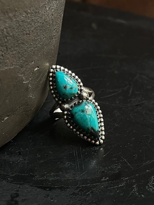 Kingman Turquoise Double Stone Ring Size 6 | 925 Sterling Silver Southwest E207