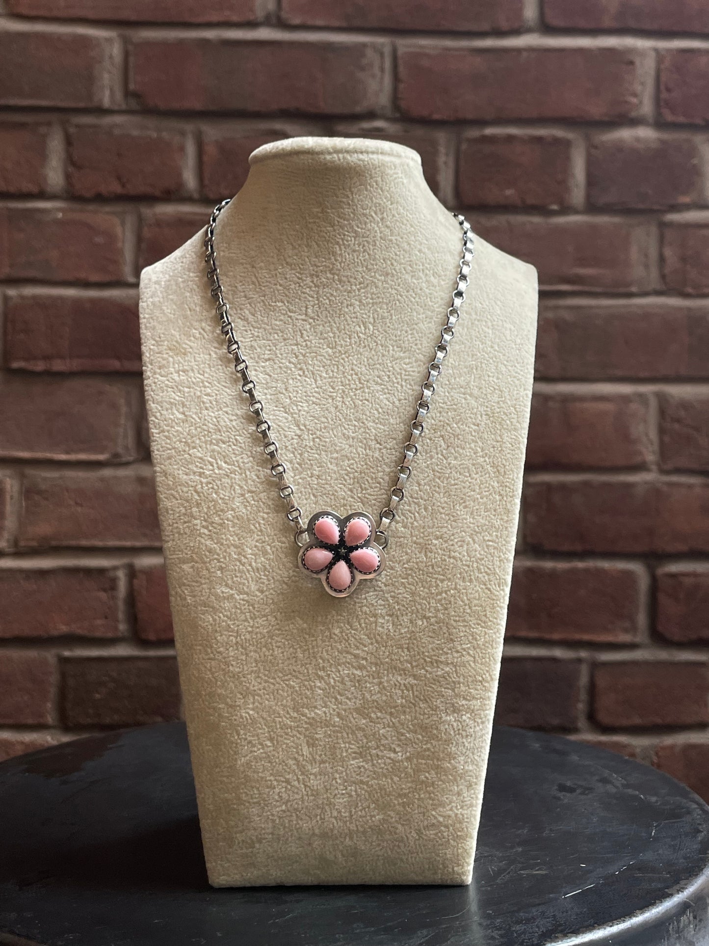 Pink Conch Flower Necklace | Petite Blossom Pendant | 925 Silver E580