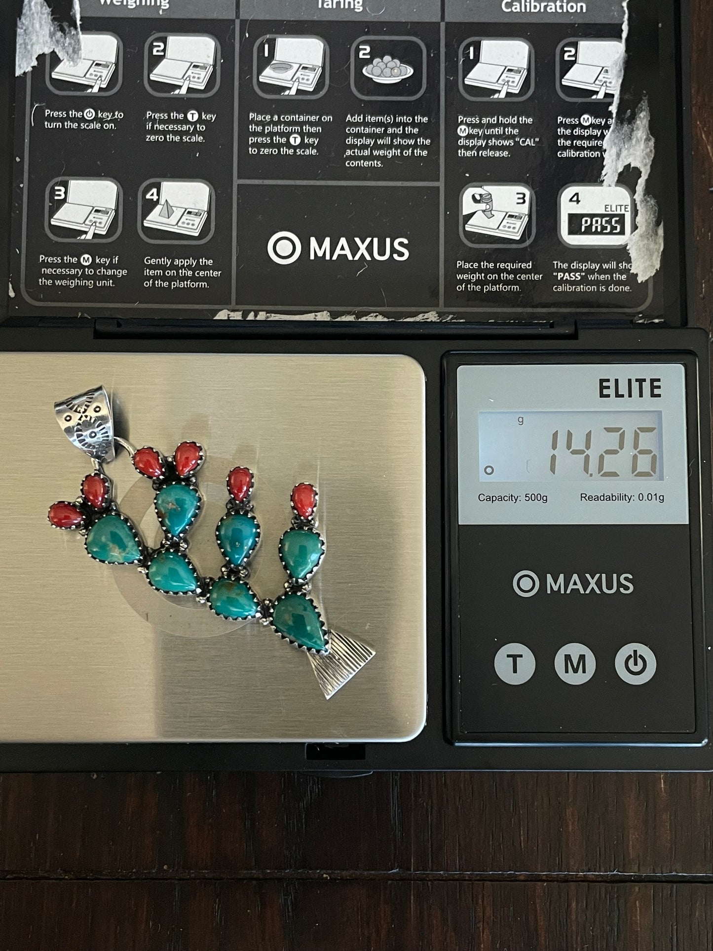 Turquoise Coral Cactus Pendant | Sterling Silver E703