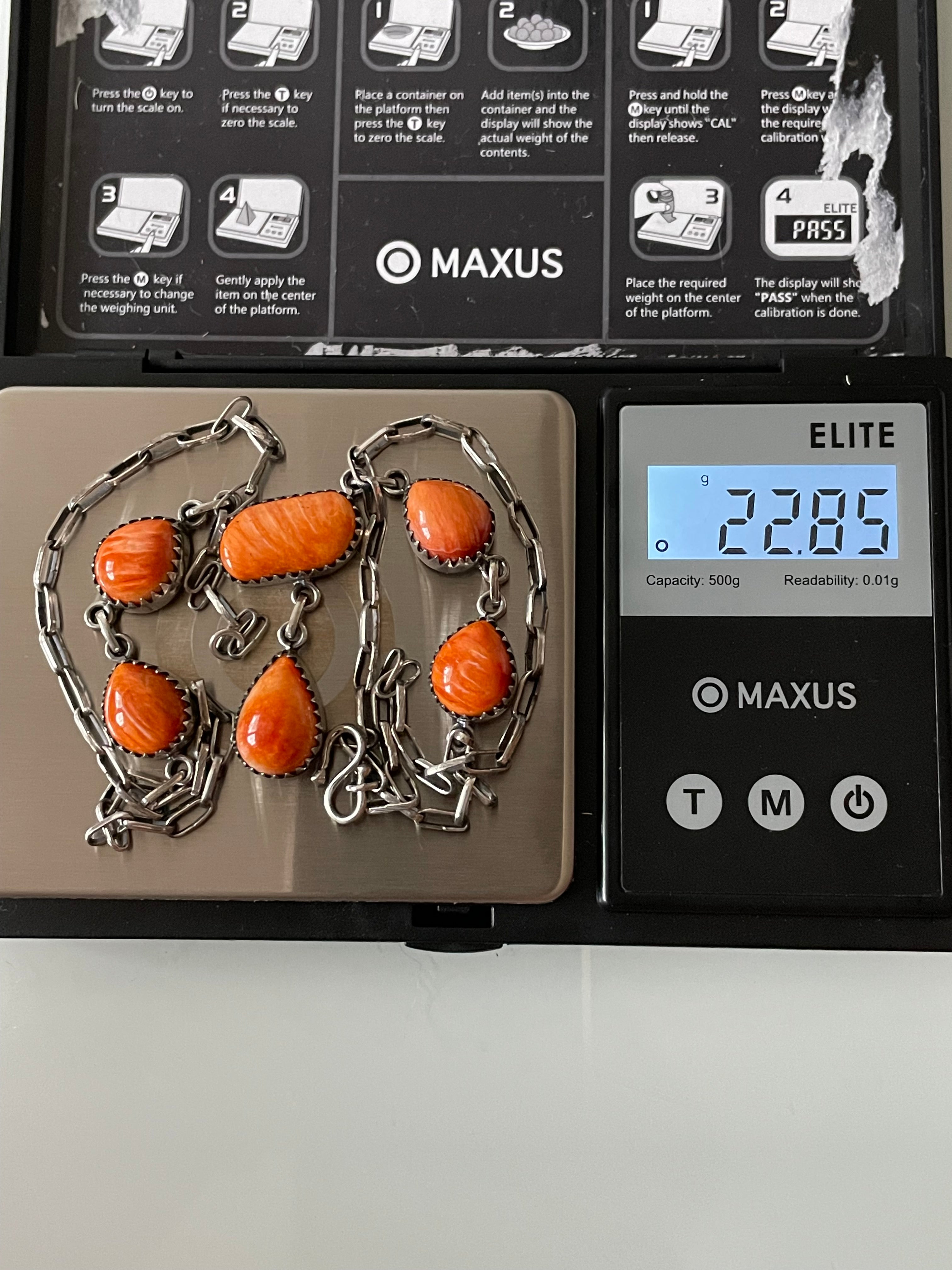 Orange Spiny Oyster Drop Necklace | 925 Sterling Silver E601