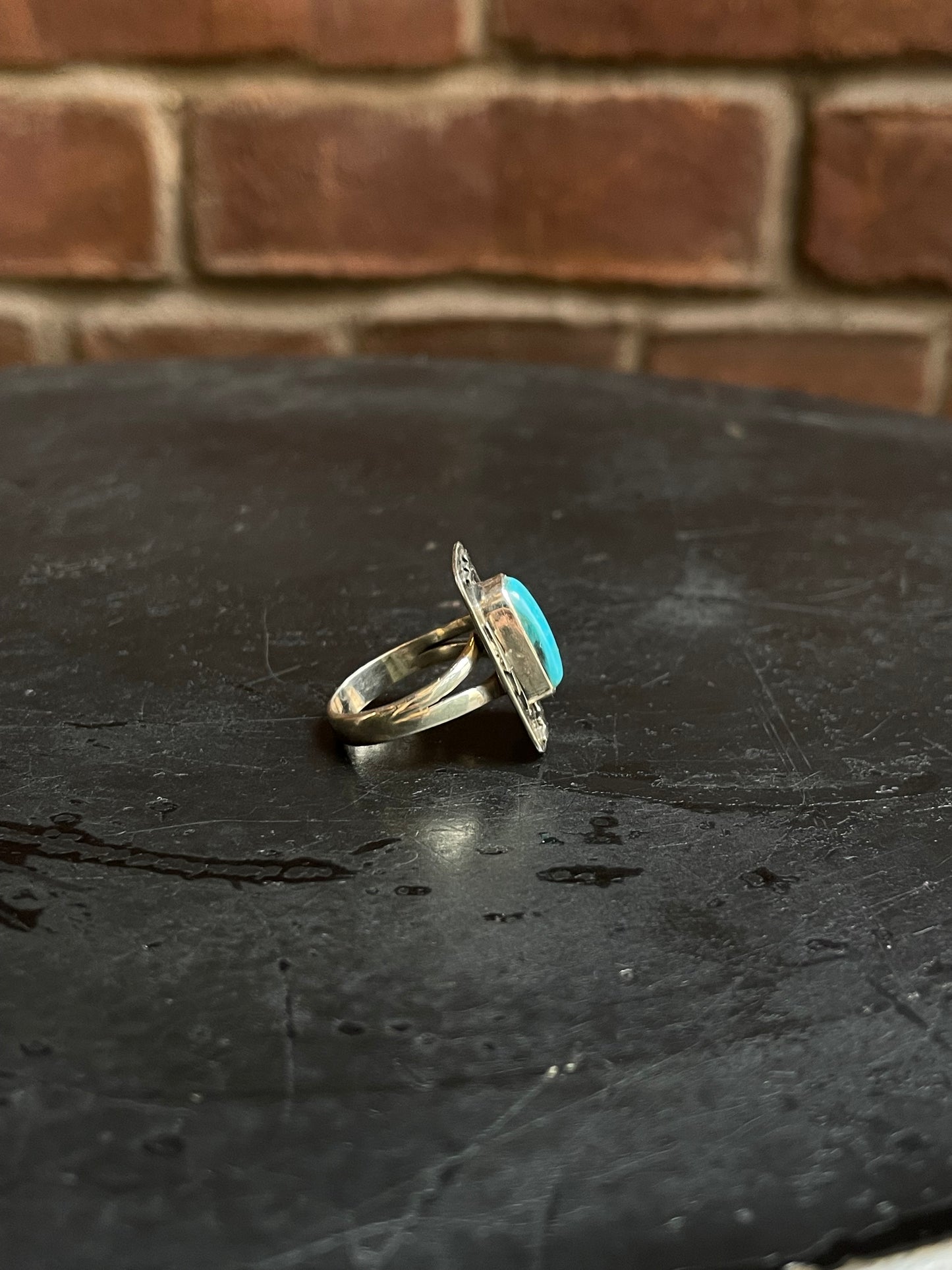Kingman Turquoise Lightning Bolt Ring Size 7 | 925 Sterling Silver Southwest E184