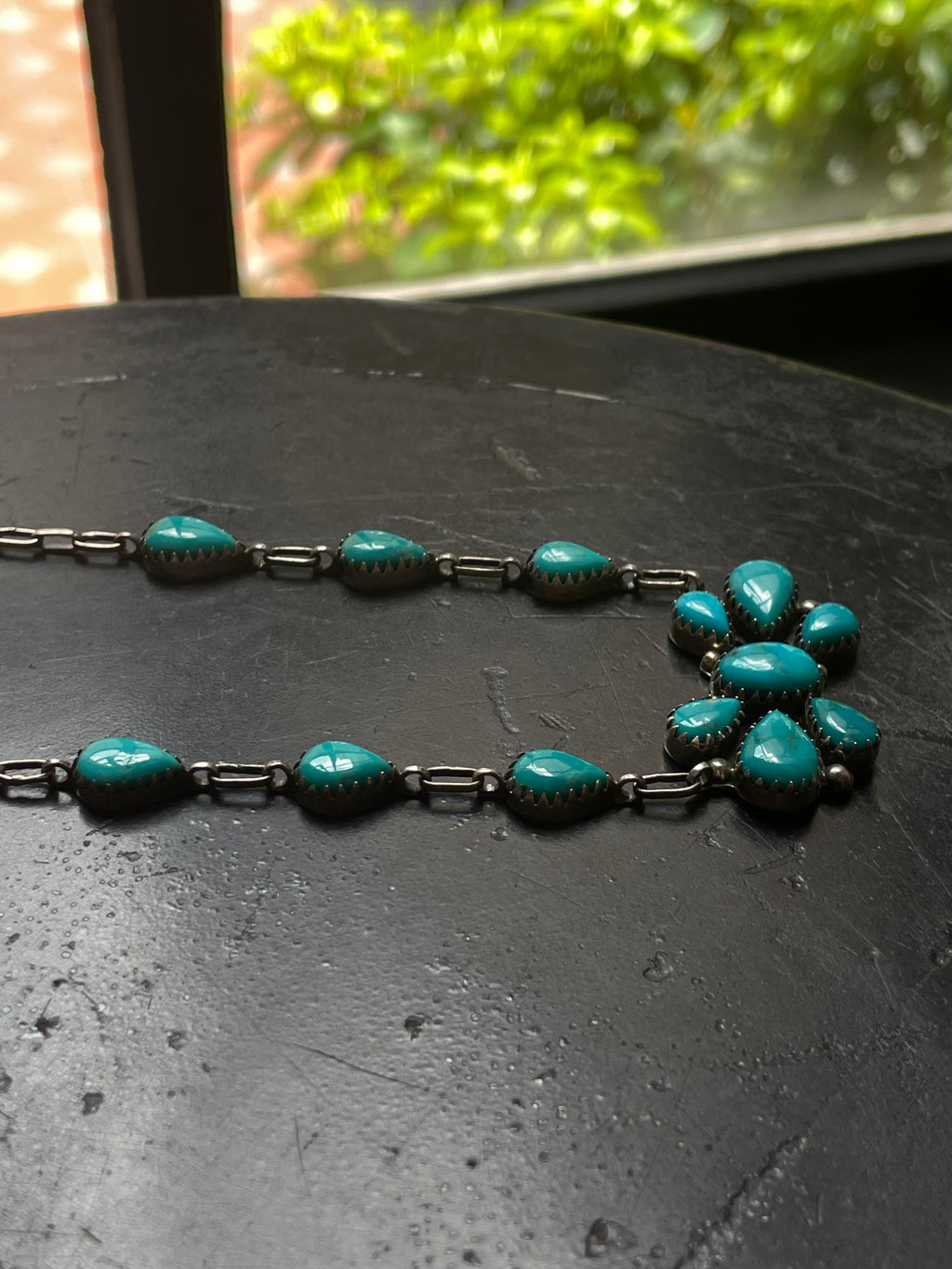 Kingman Turquoise Cluster Lariat Necklace | 925 Sterling Silver G591