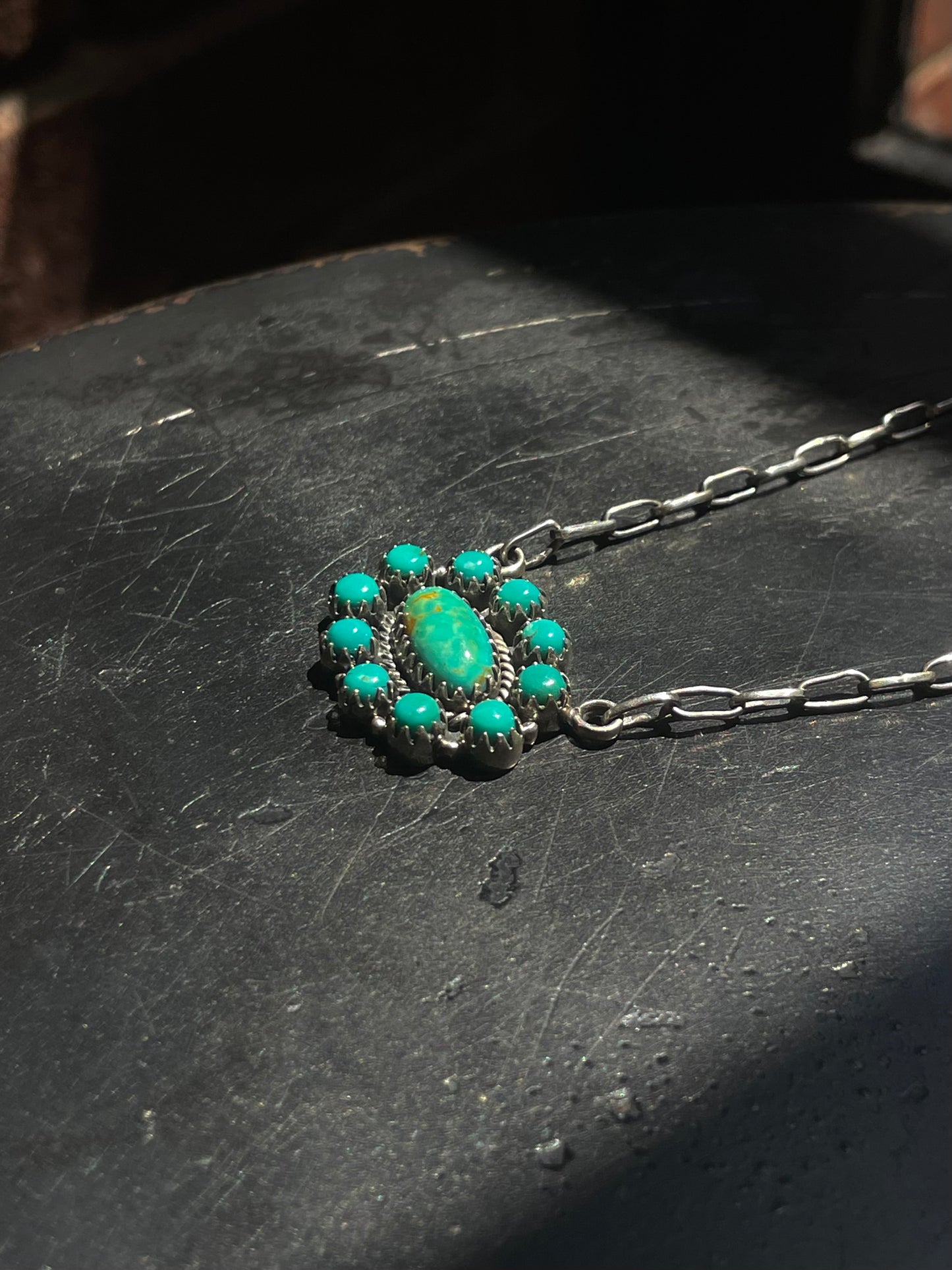 Kingman Turquoise Cluster Necklace | Sterling Silver G420