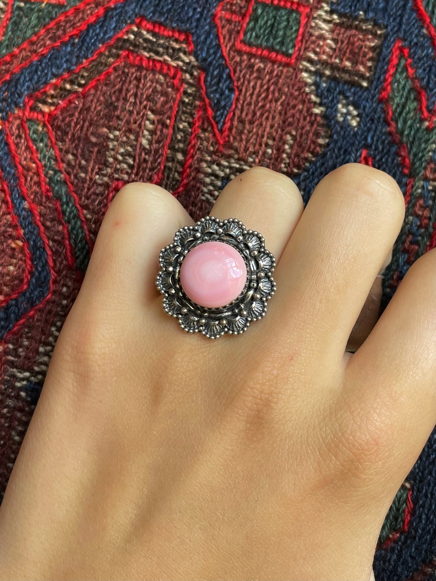 Pink Conch Floral Ring Size 8 | 925 Sterling Silver E993