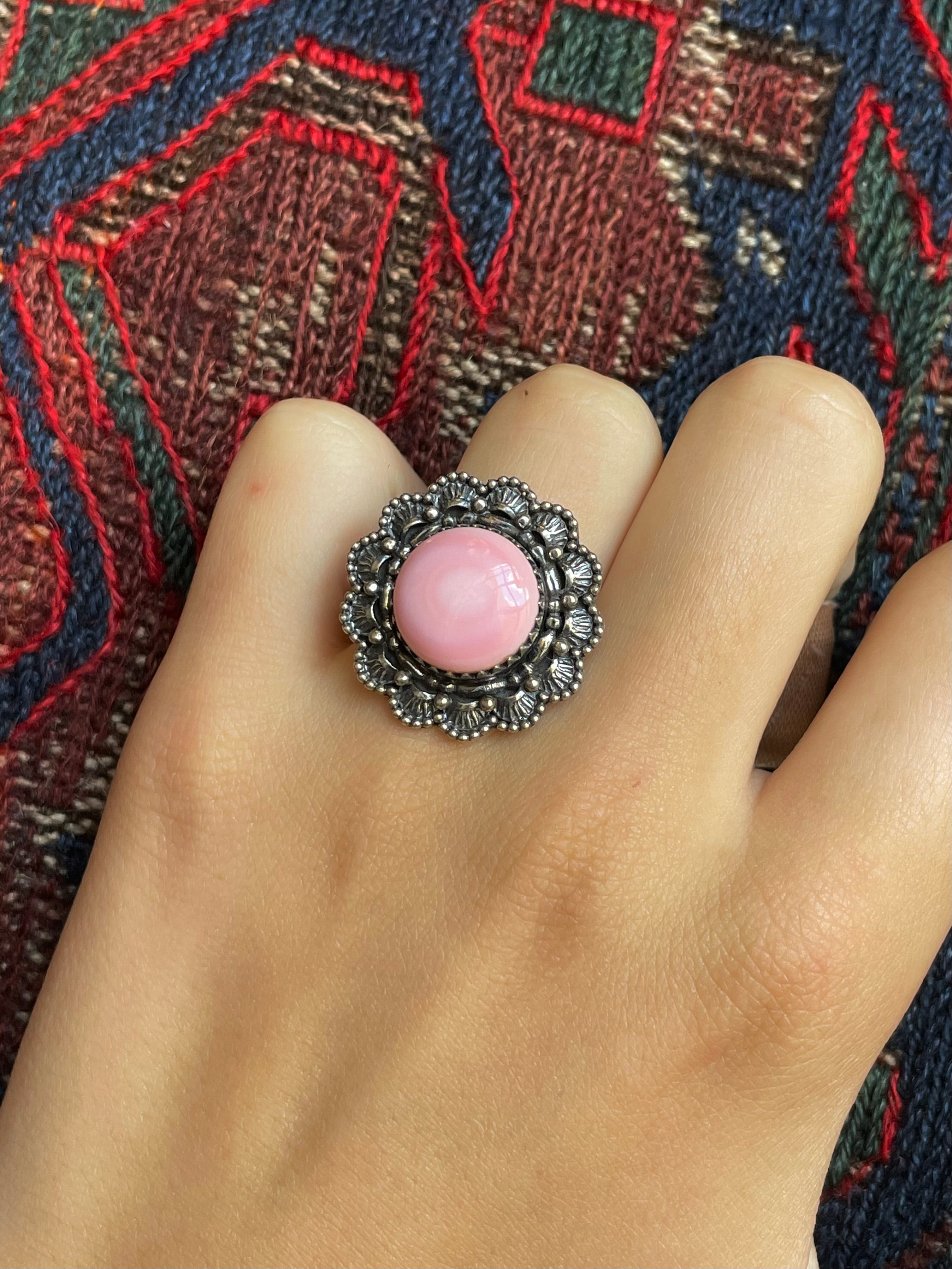 Pink Conch Floral Ring Size 8 | 925 Sterling Silver E993