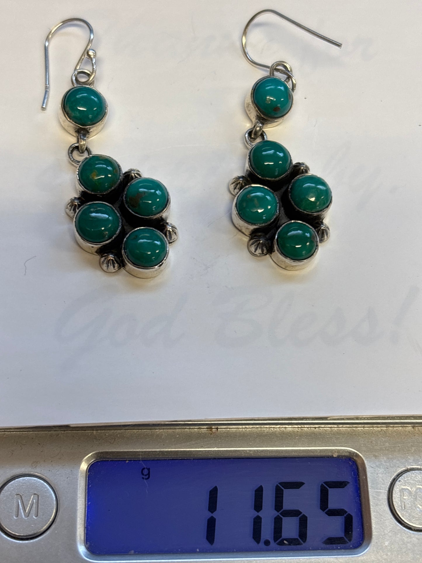 Kingman Turquoise Cluster Dangle Earrings | 925 Sterling Silver C831