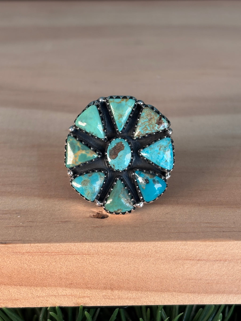 Kingman Turquoise Cluster Ring Size 9.5 | 925 Sterling Silver