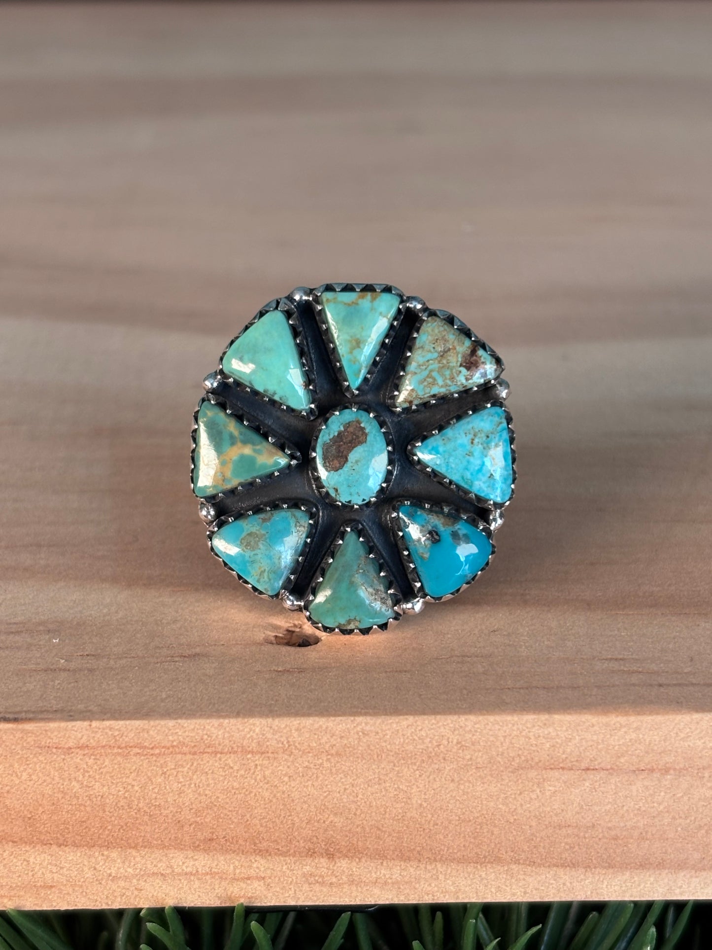 Kingman Turquoise Cluster Ring Size 9.5 | 925 Sterling Silver