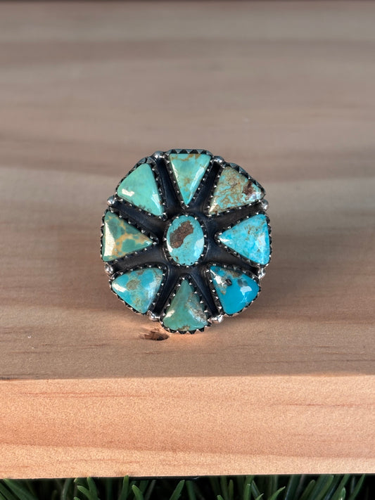 Kingman Turquoise Cluster Ring Size 9.5 | 925 Sterling Silver