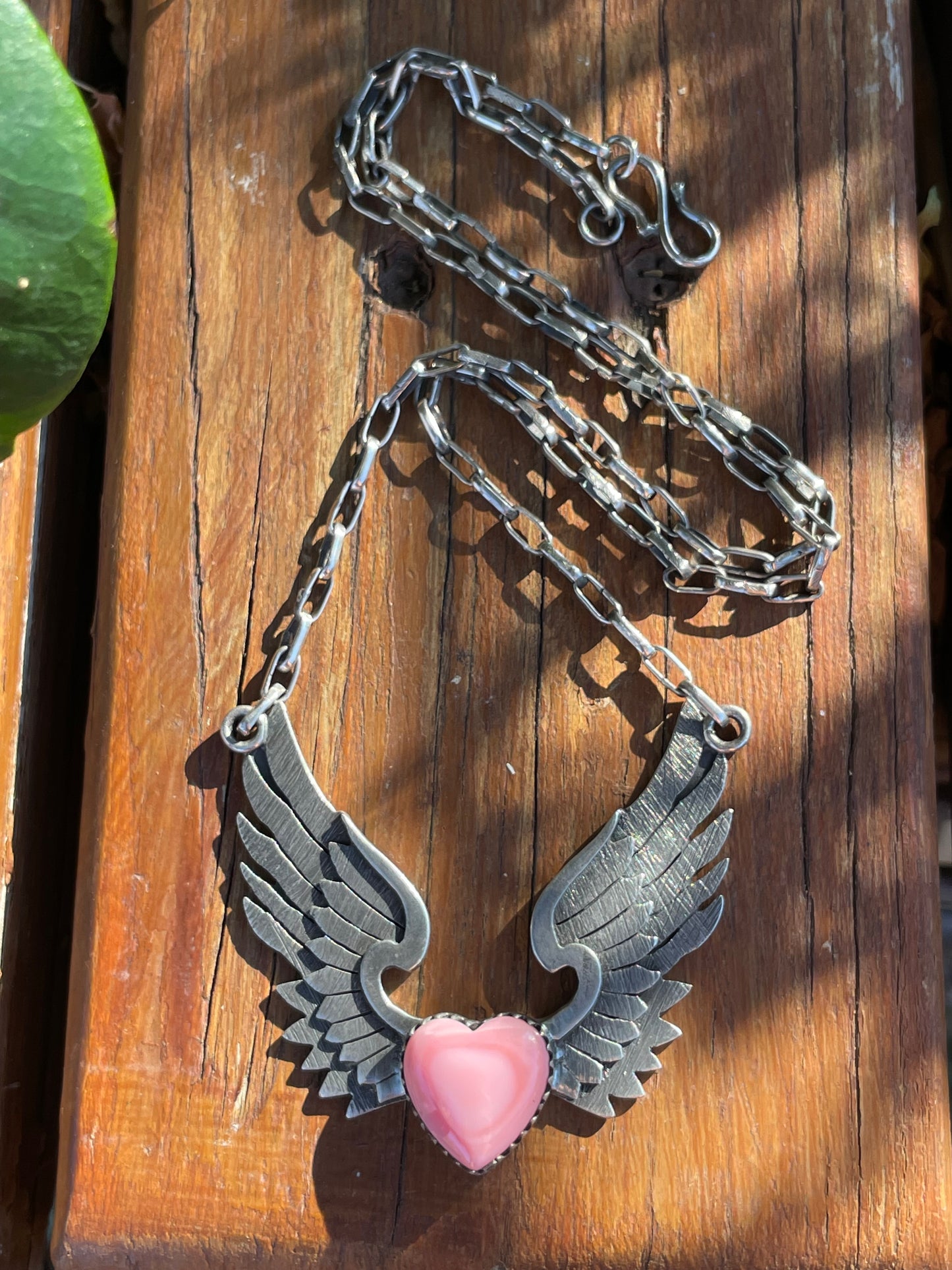 Pink Conch Heart with Wings Necklace | Sterling Silver 925 | B900