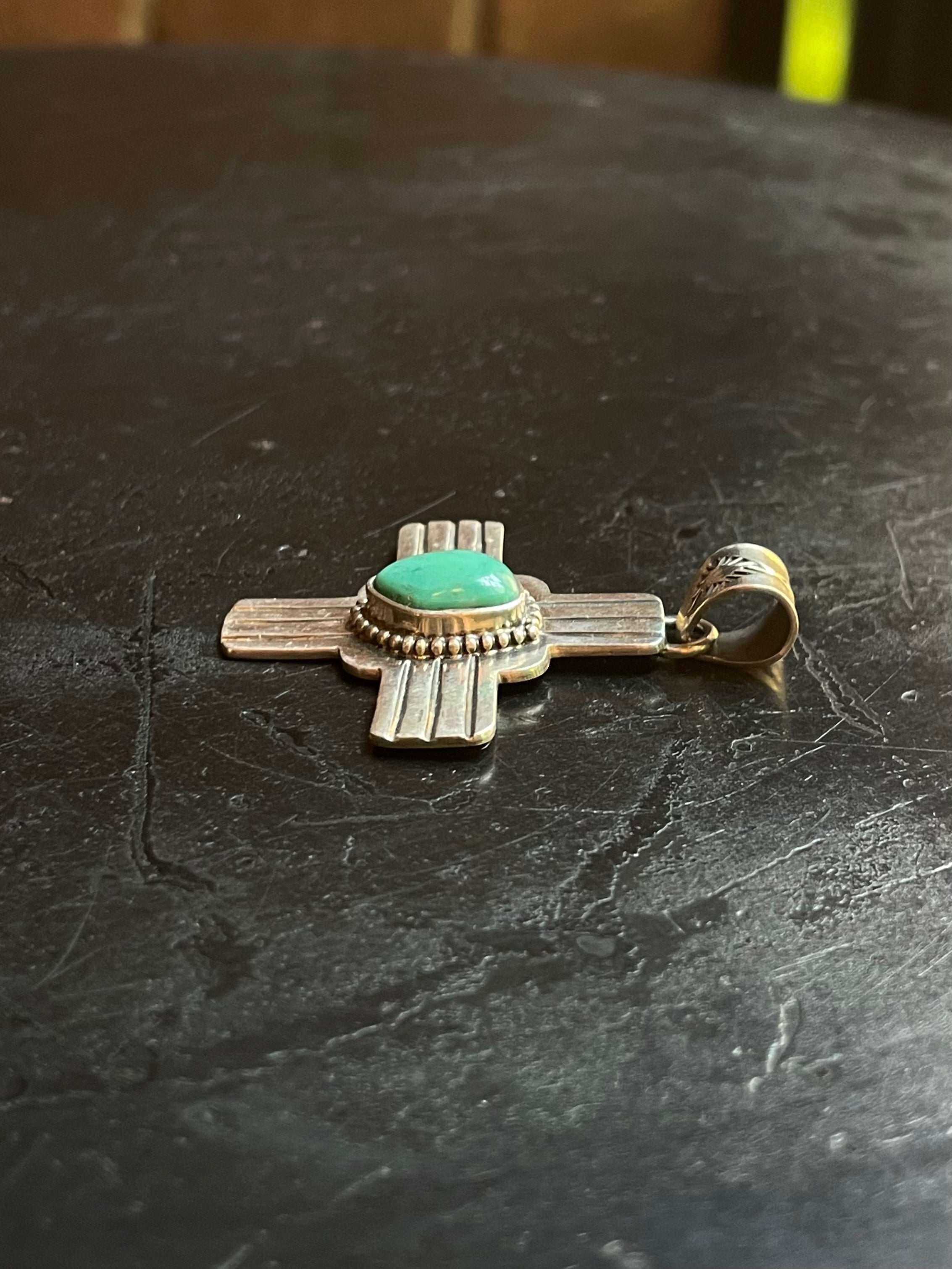 Kingman Turquoise Zia Cross Pendant | 925 Sterling Silver G625