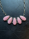 Pink Conch Necklace | Graduated Teardrop Bar | 925 Silver E571