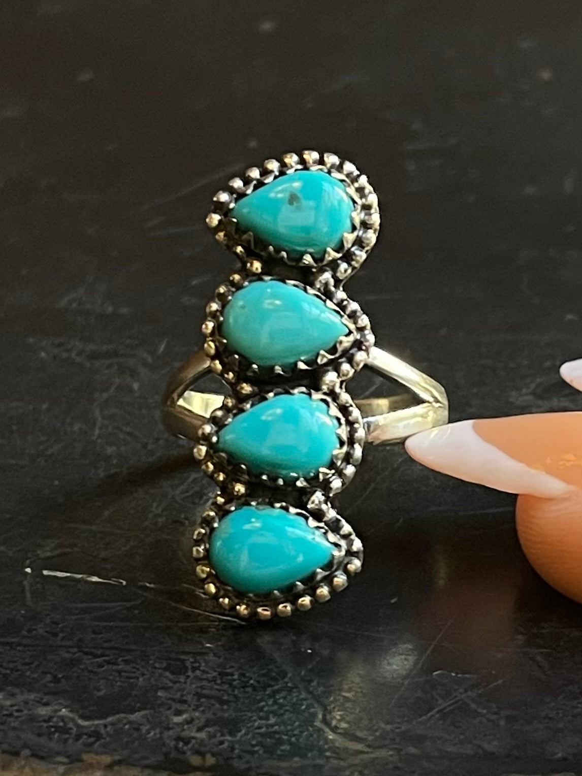 Turquoise Teardrop Ring Size 8| Sterling Silver E890