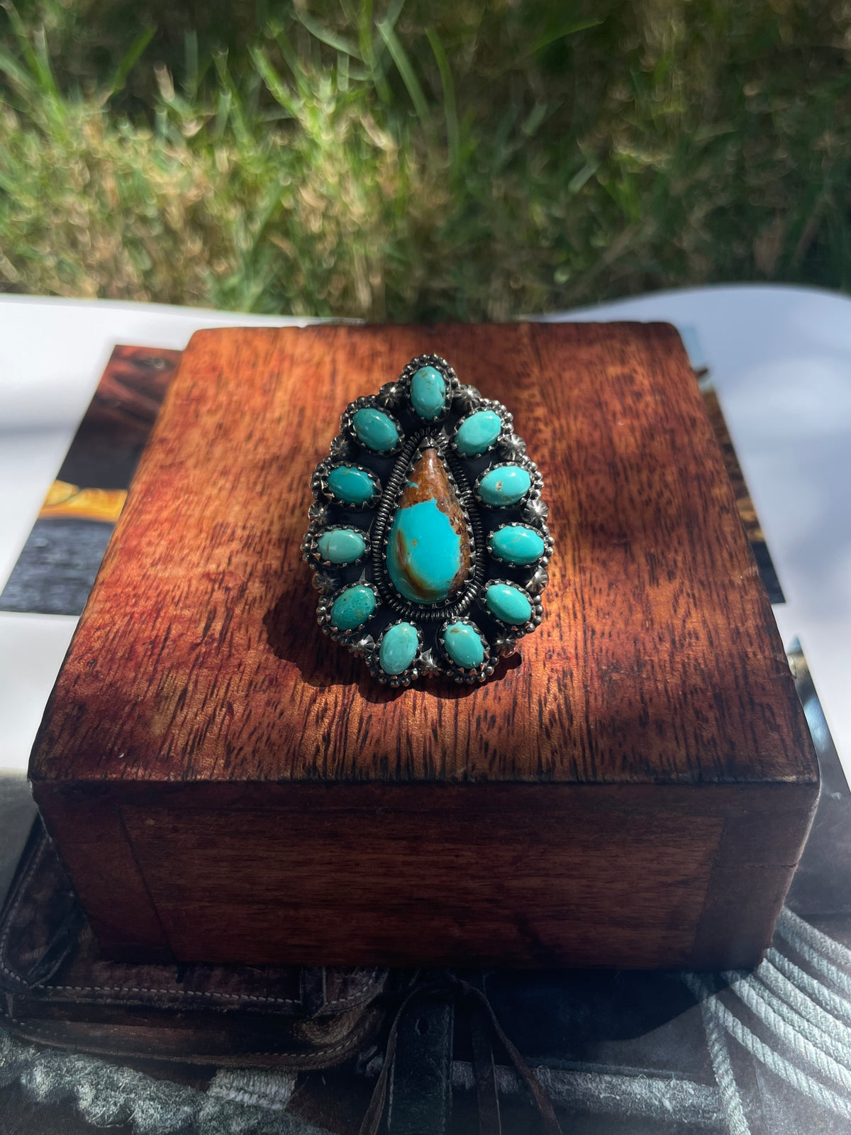 Turquoise Cluster Ring Size 6.5 | 925 Sterling Silver D257