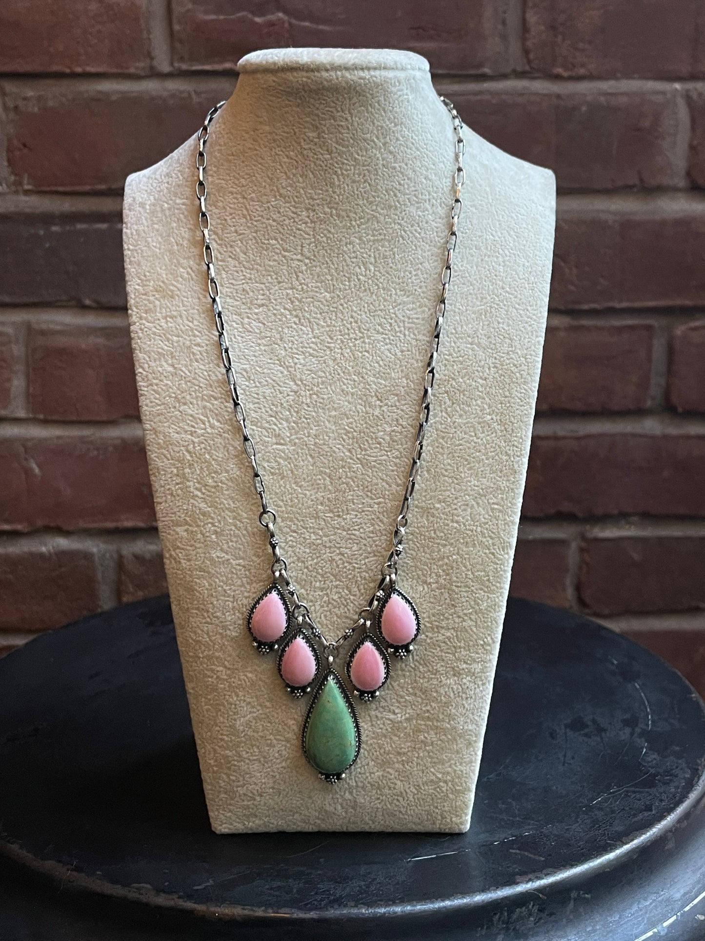 Pink Conch & Turquoise Necklace | 925 Sterling Silver E339