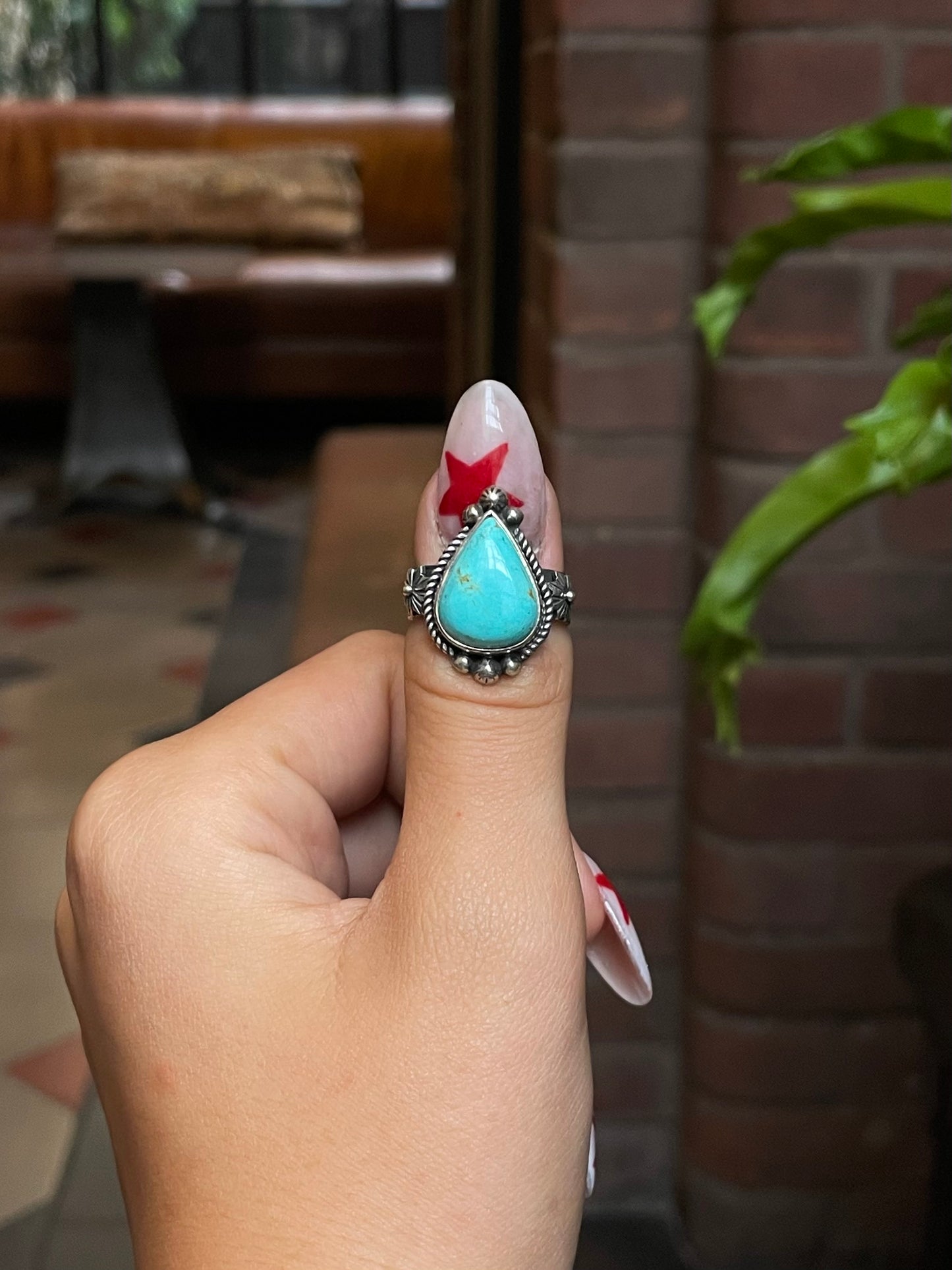 Kingman Turquoise Tear Drop Ring Size 8 | 925 Sterling Silver G499