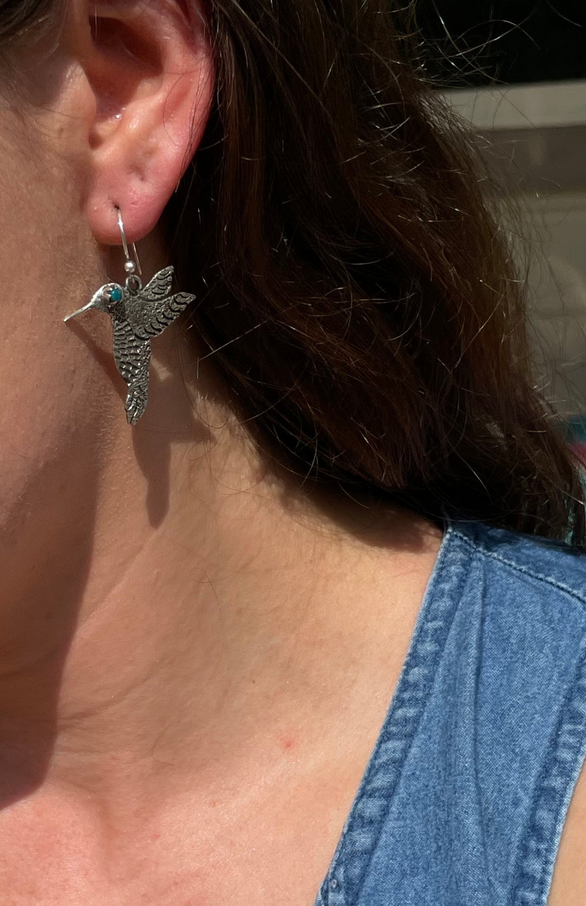 Turquoise Hummingbird Earrings | 925 Sterling Silver Hooks E374