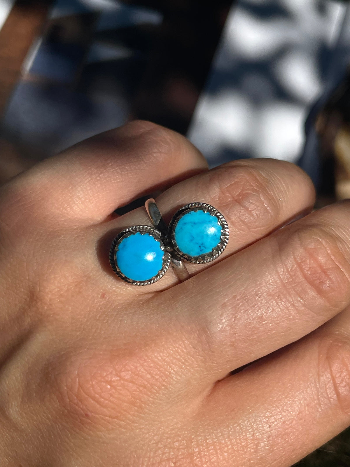 Turquoise Double Stone Ring | 925 Sterling Silver | Size 7 D358