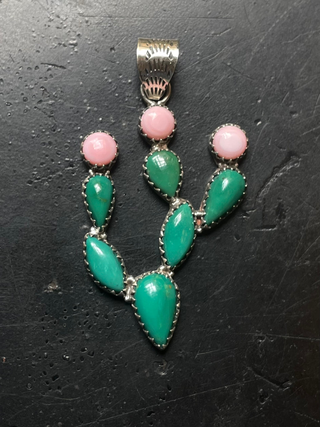 Turquoise Pink Conch Cactus Pendant | Sterling Silver E702