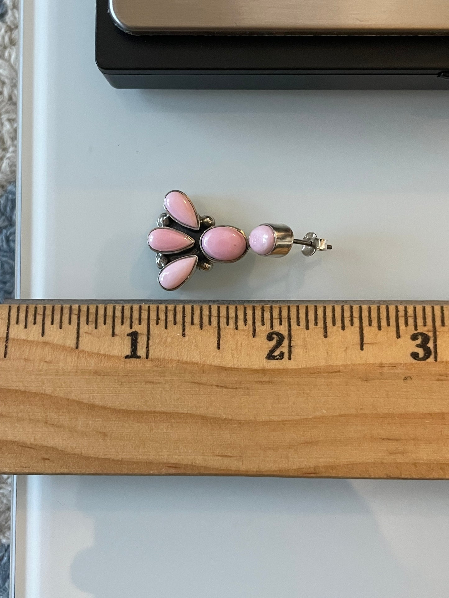 Pink Conch Drop Stud Earrings | Multi Stone Cluster Sterling Silver E674