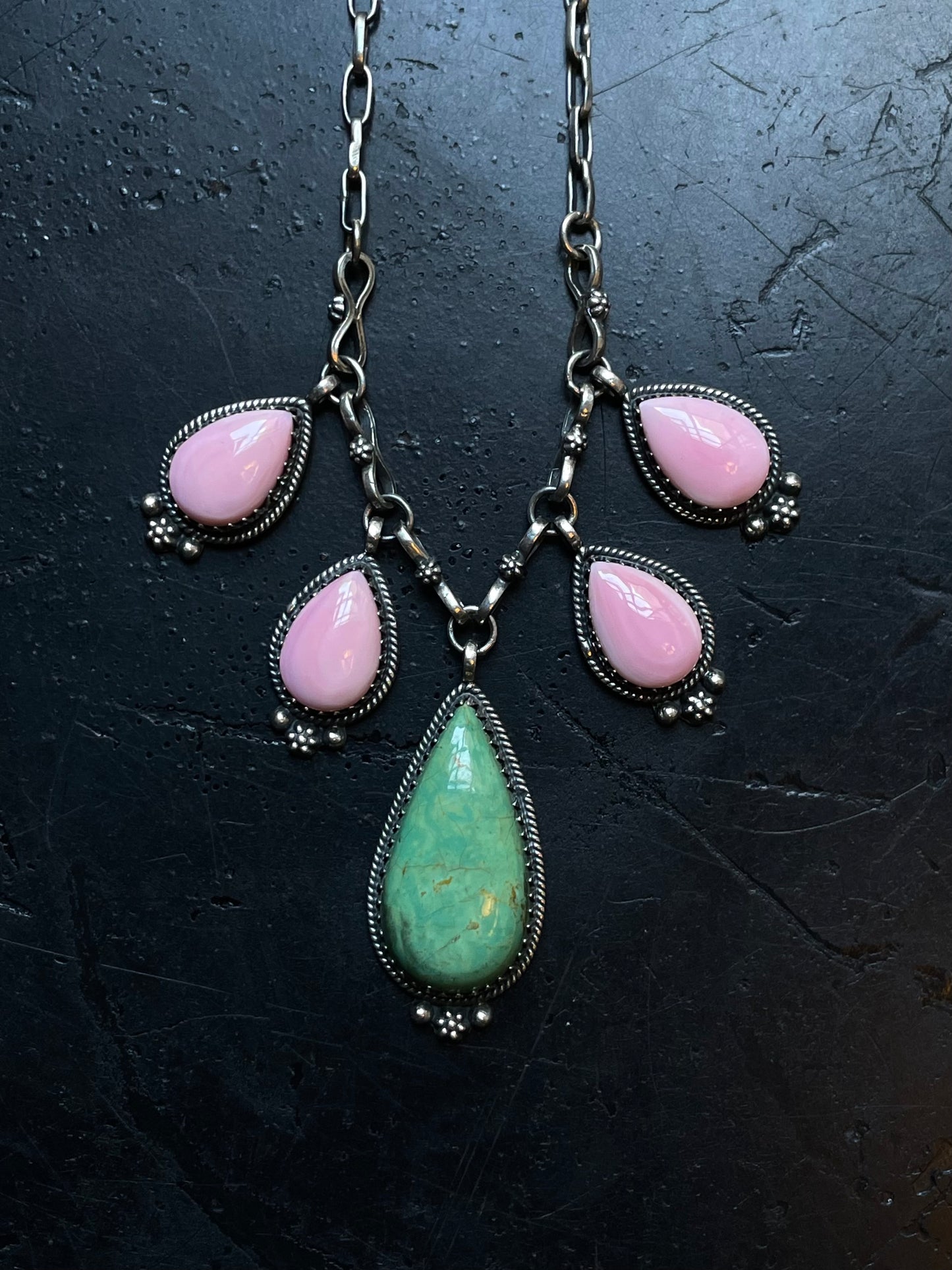 Pink Conch & Turquoise Necklace | 925 Sterling Silver E339