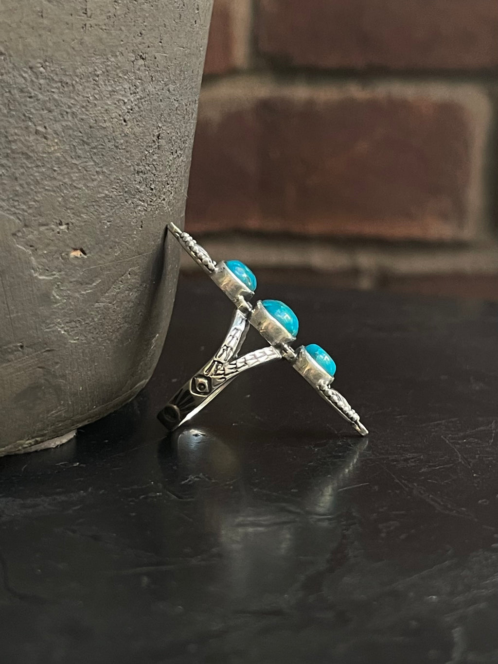 Kingman Turquoise Triple Stone Ring Size 6.75 | 925 Sterling Silver G588