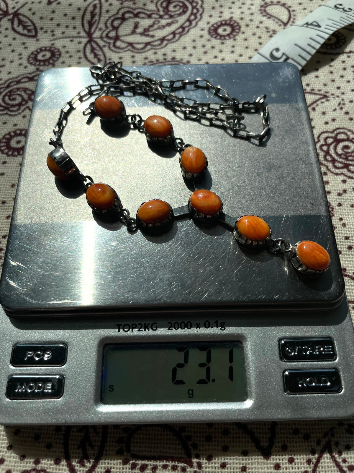 Orange Spiny Oyster Station Necklace | 925 Sterling Silver E597