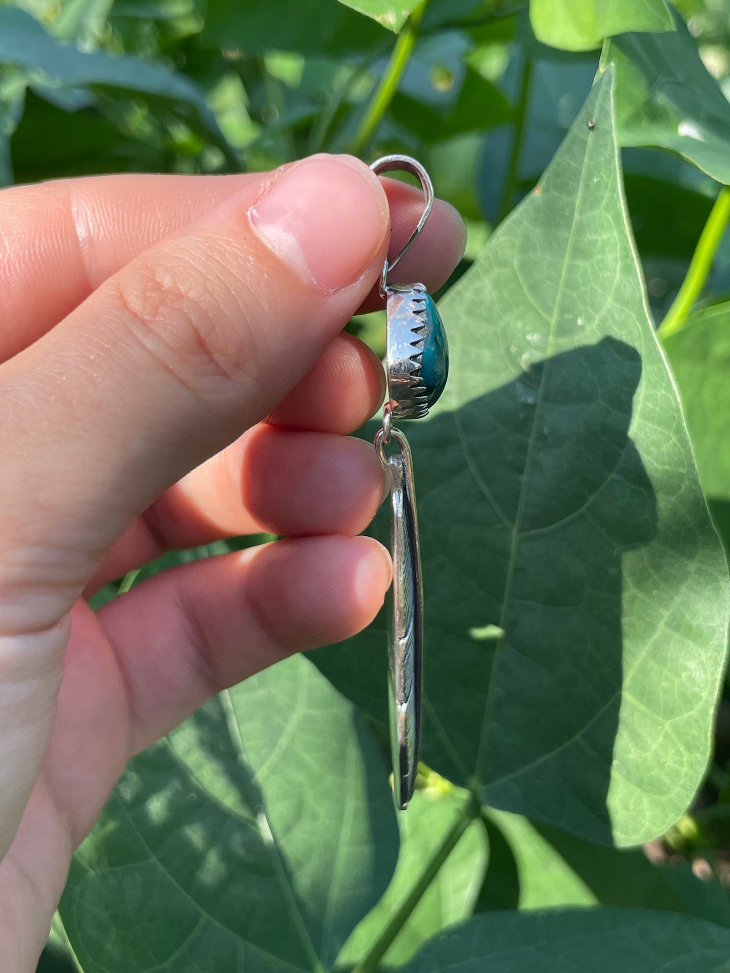 Kingman Turquoise Feather Pendant | 925 Sterling Silver Y3