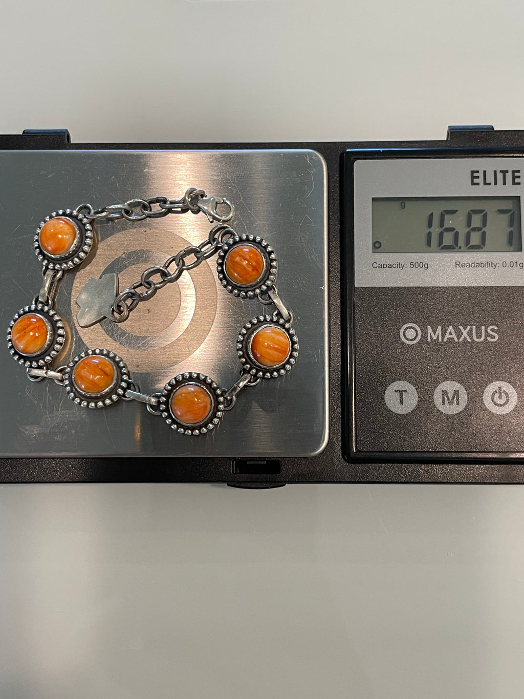 Orange Spiny Oyster Link Bracelet | 925 Sterling Silver G722