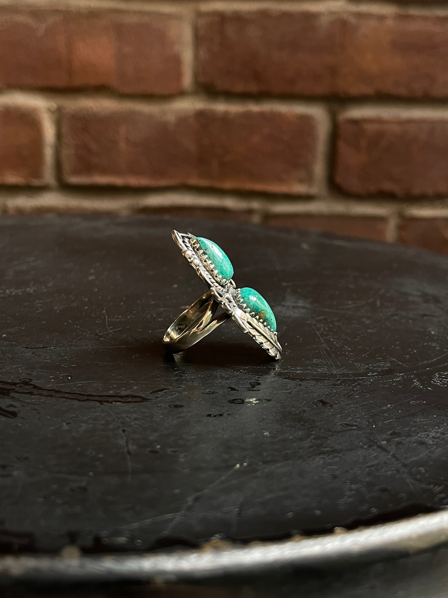 Kingman Turquoise Feather Ring Size 8 | 925 Sterling Silver Southwest E187