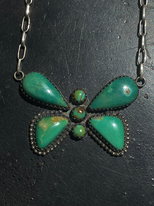 Kingman Turquoise Butterfly Necklace | Sterling Silver G419
