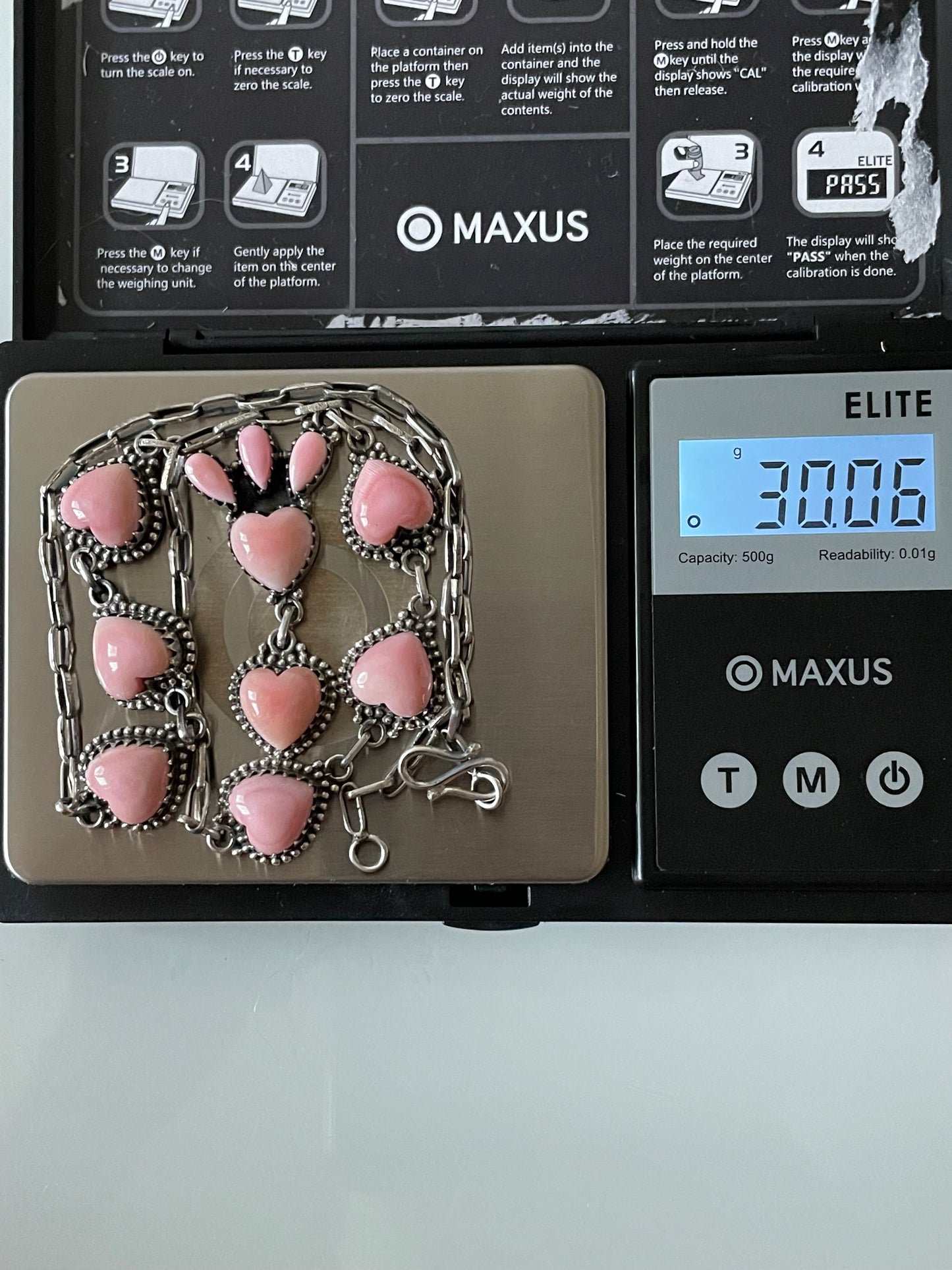 Pink Conch Heart Lariat Necklace | Drop Cluster | 925 Silver E576