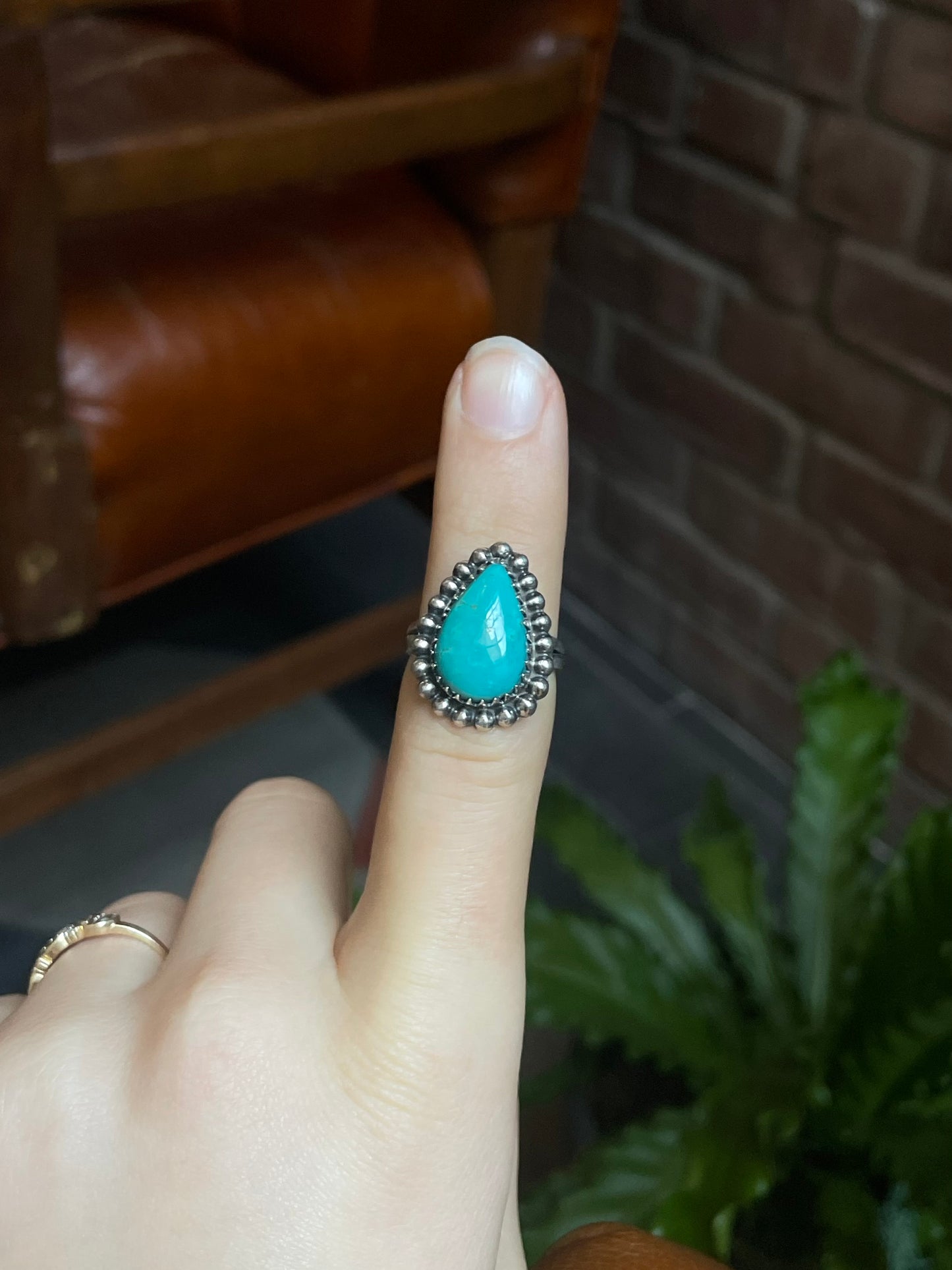 Turquoise Tear Drop Ring | 925 Sterling Silver Size 7 E460