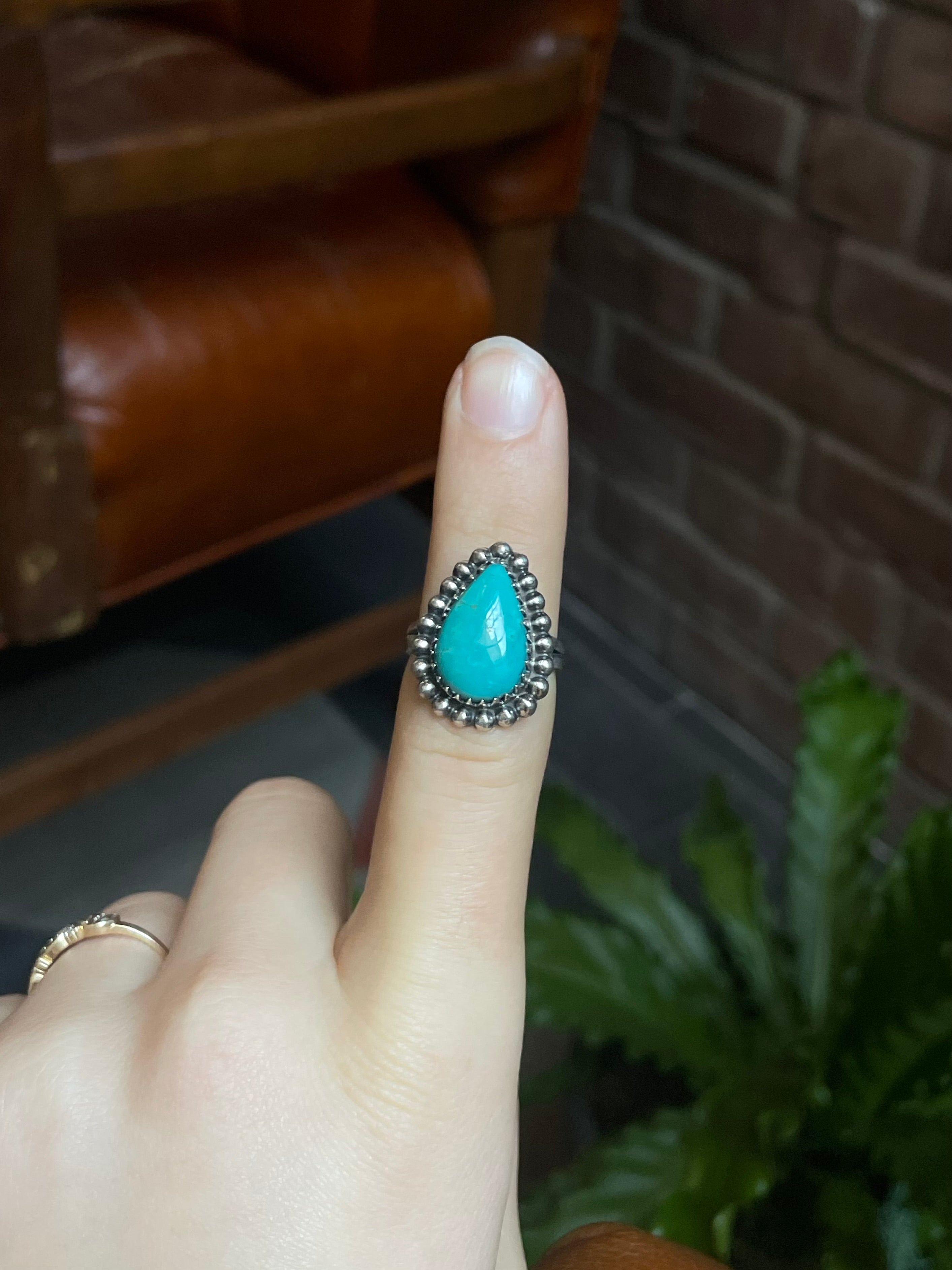 Turquoise Tear Drop Ring | 925 Sterling Silver Size 7 E460