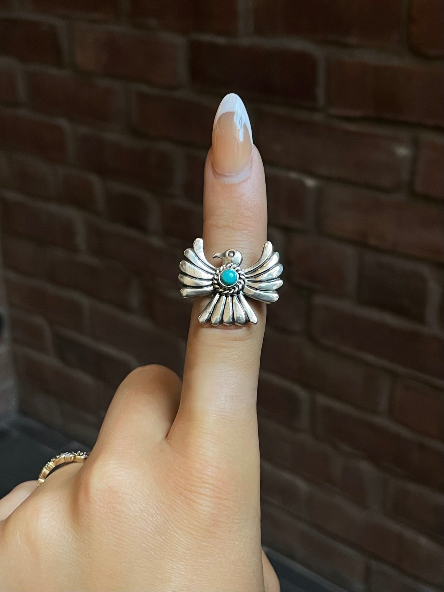 Turquoise Bird Ring Size 7.75 | Sterling Silver E888