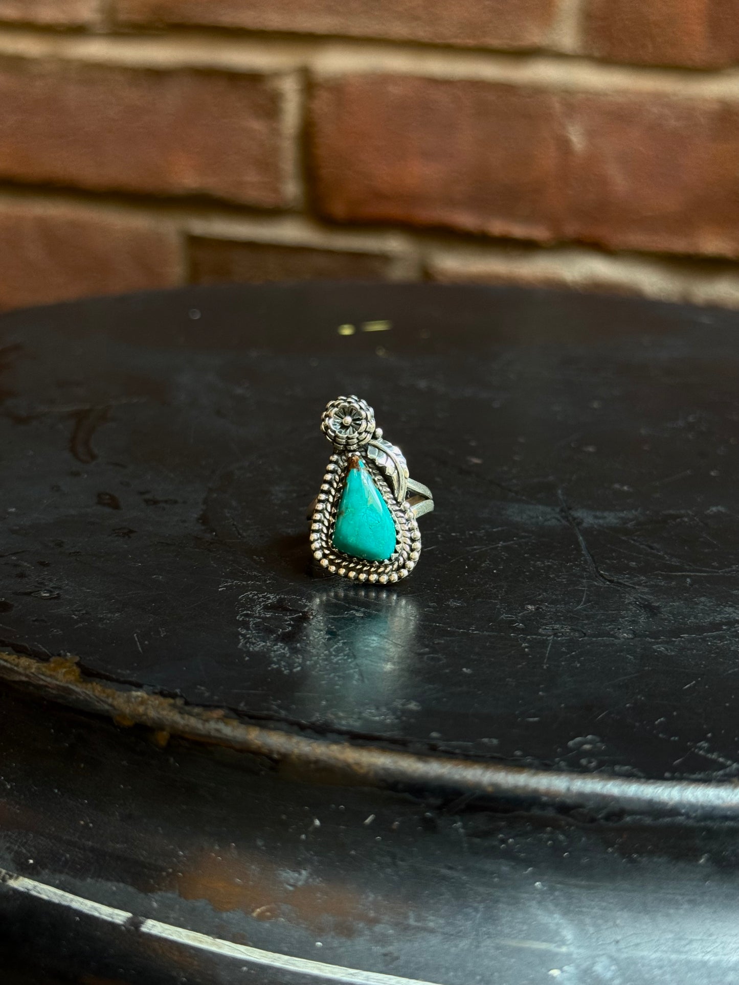 Turquoise Feather Ring | Sterling Silver | Size 7.5 | A892