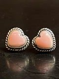Pink Conch Heart Stud Earrings | 925 Sterling Silver G180
