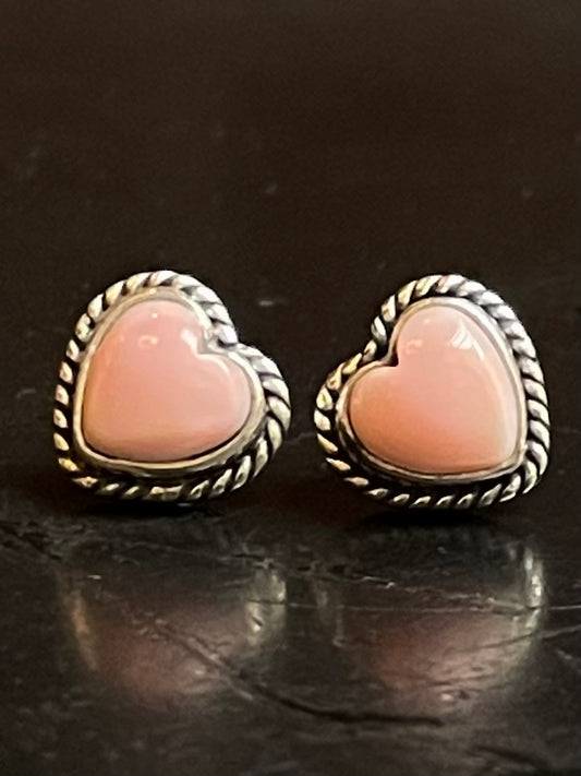 Pink Conch Heart Stud Earrings | 925 Sterling Silver G180