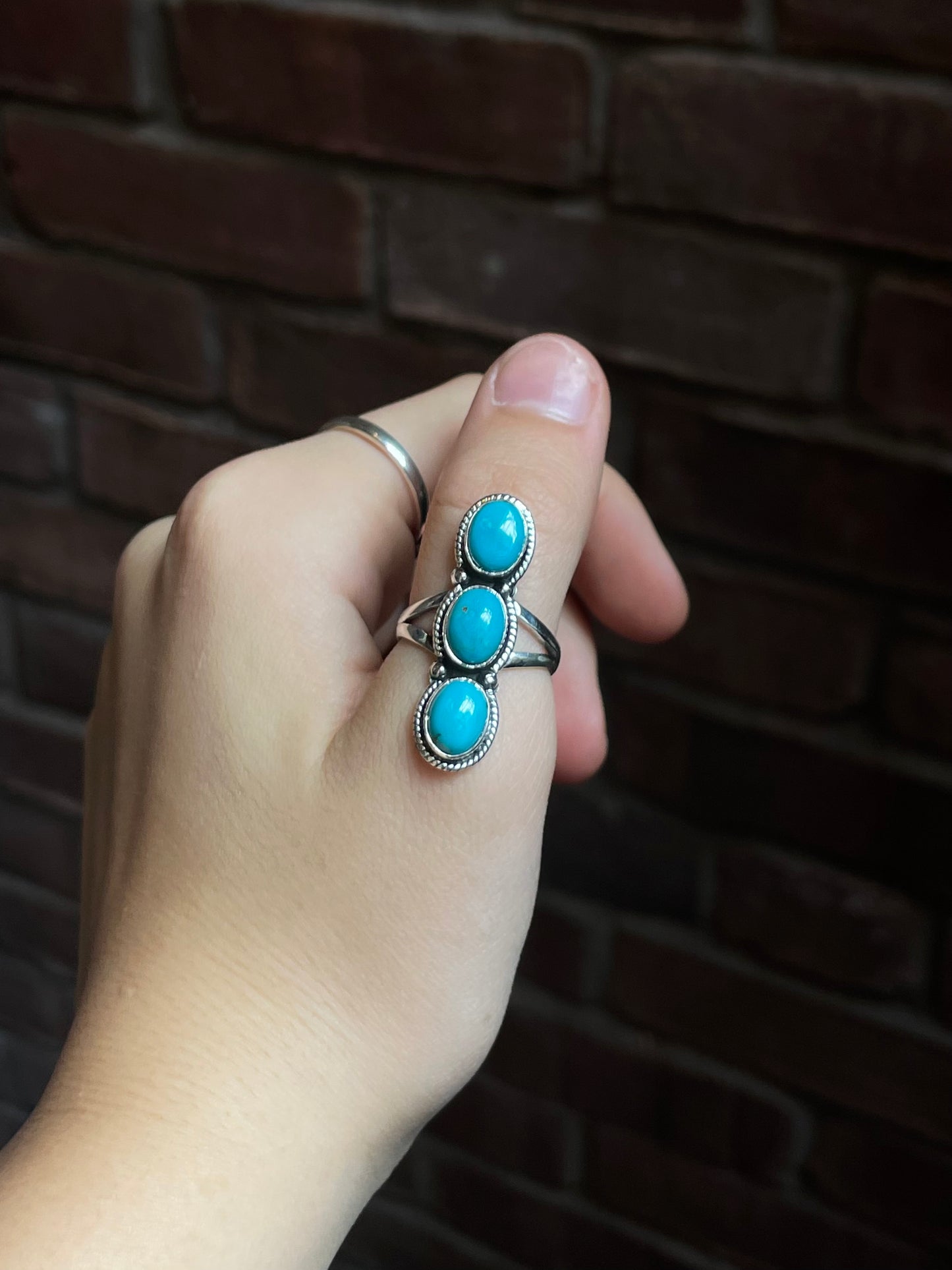 Turquoise Triple Stone Ring | Sterling Silver 925 Size 8.75 C703