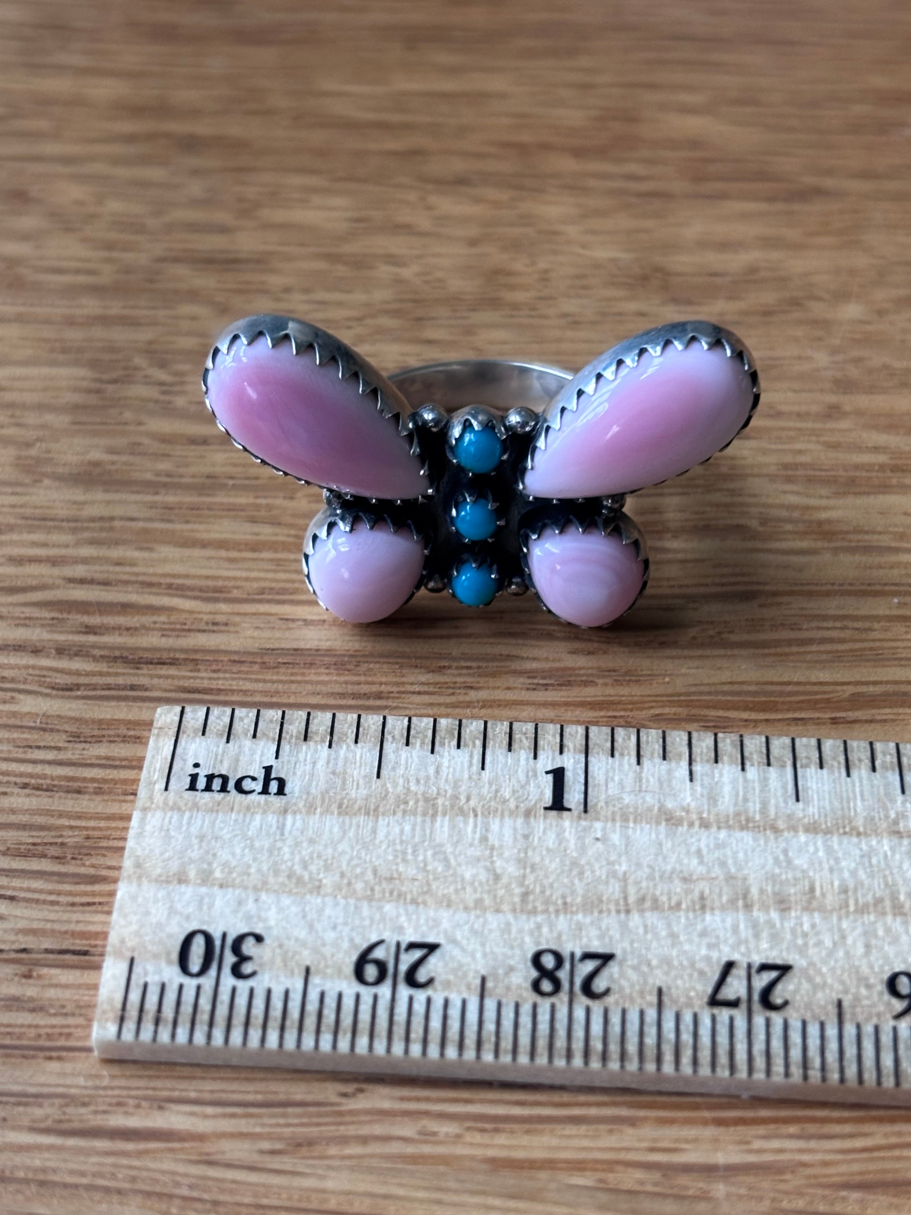 Pink Conch Butterfly Ring Size 7 | 925 Sterling Silver A103