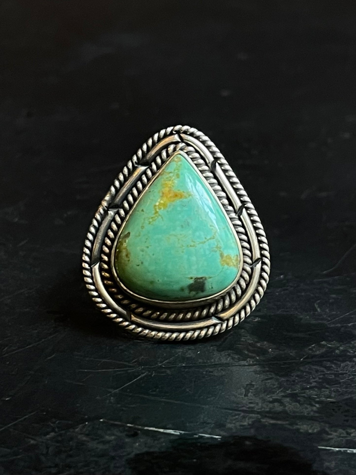 Turquoise Tear Drop Ring Size 9 | Sterling Silver E861