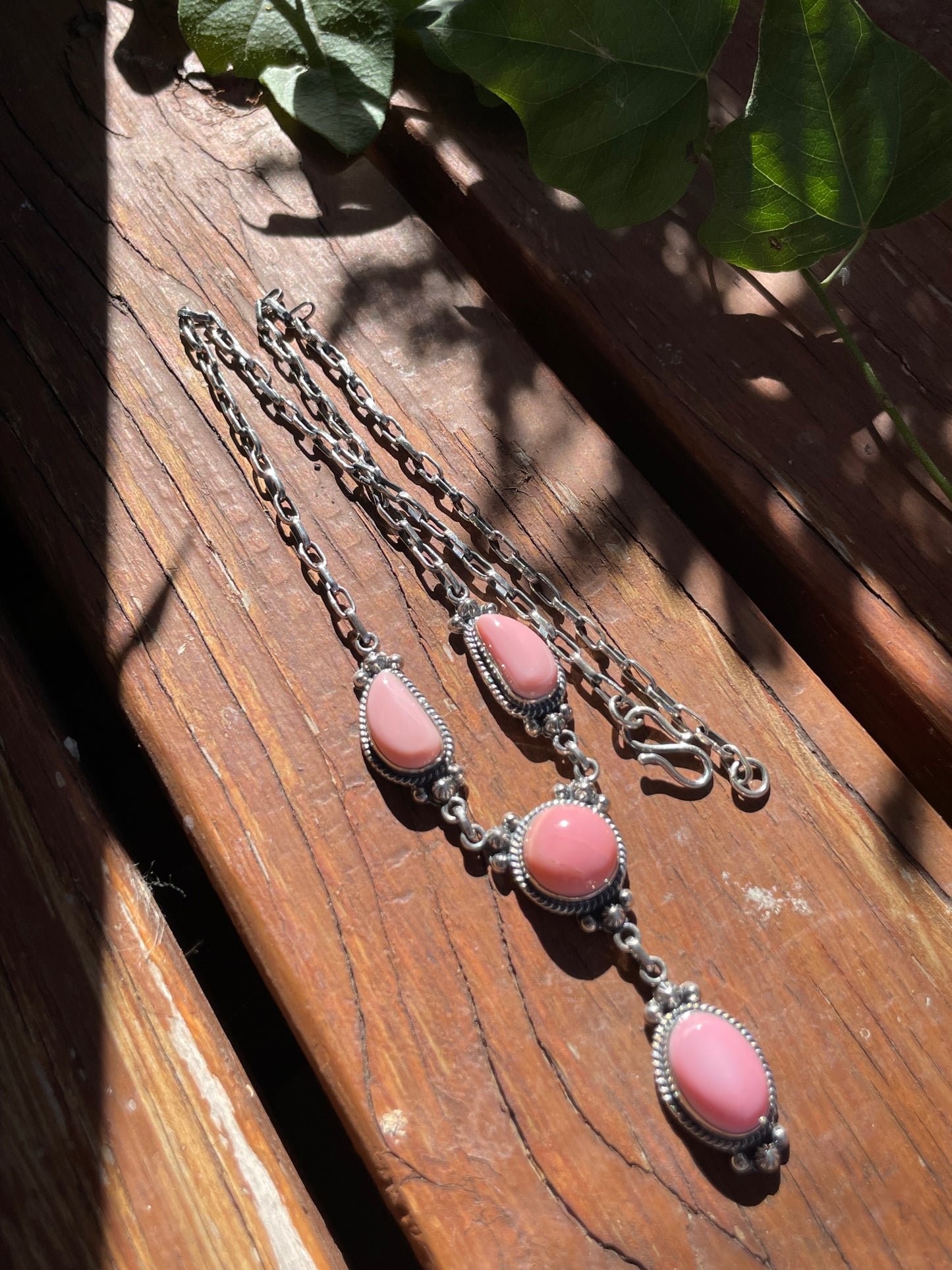 Pink Conch Drop Necklace | Sterling Silver 925 | Long Teardrop Statement | B868