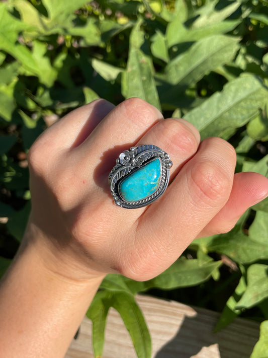 Turquoise Leaf Ring | 925 Sterling Silver Size 8.75 B350