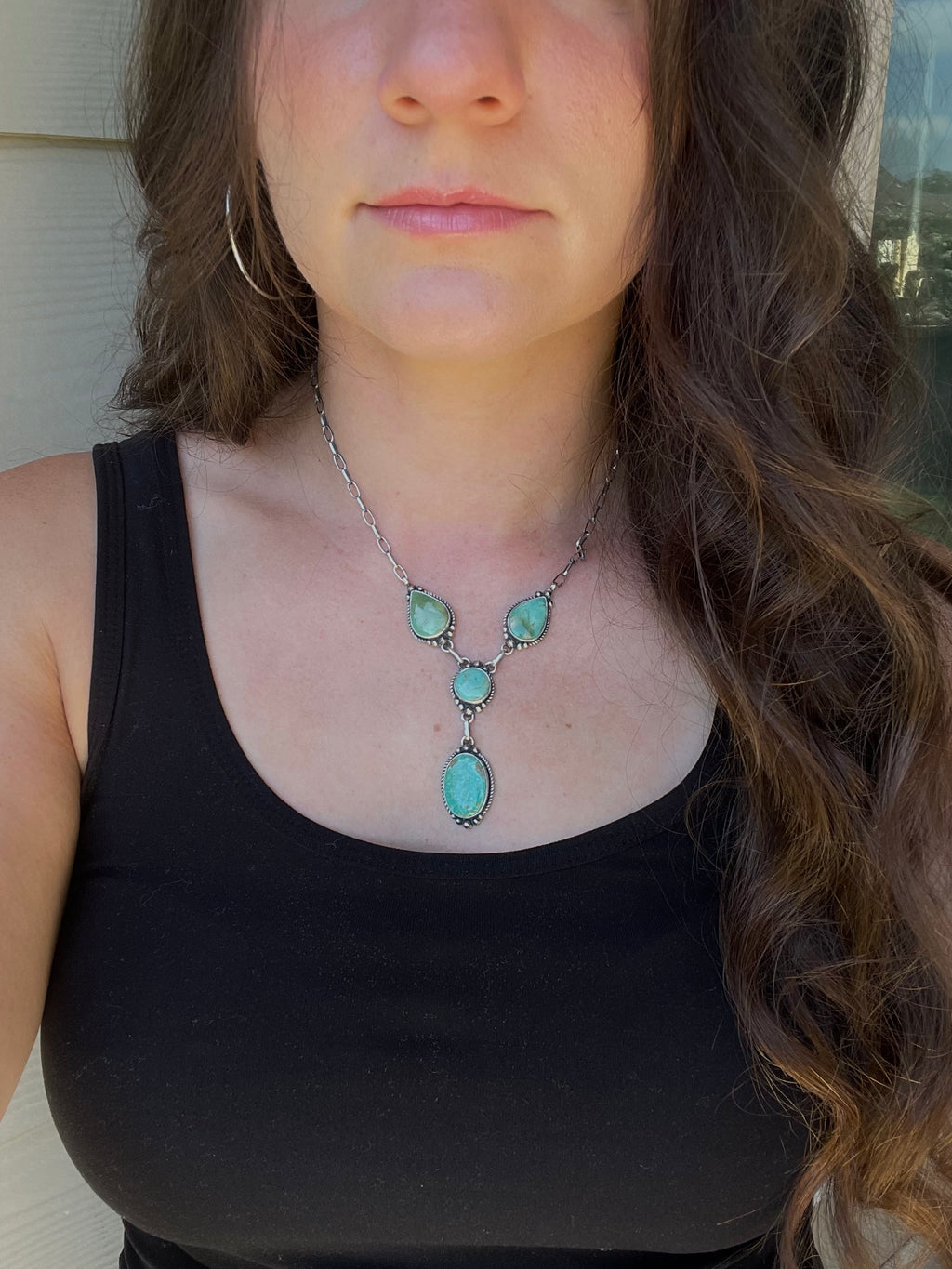 Kingman Turquoise Cluster Necklace | 925 Sterling Silver D217