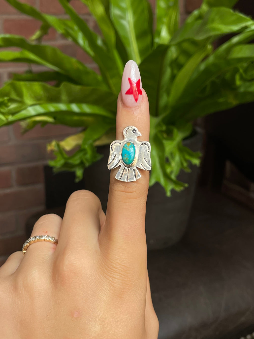 Kingman Turquoise Thunderbird Ring Size 5.75 | 925 Sterling Silver G512