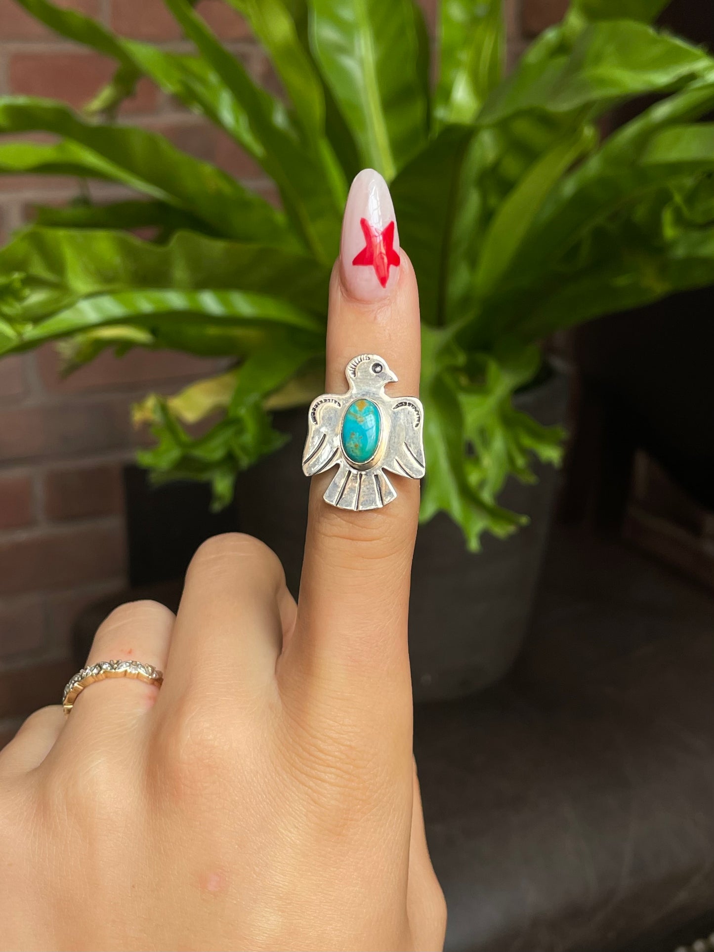 Kingman Turquoise Thunderbird Ring Size 5.75 | 925 Sterling Silver G512